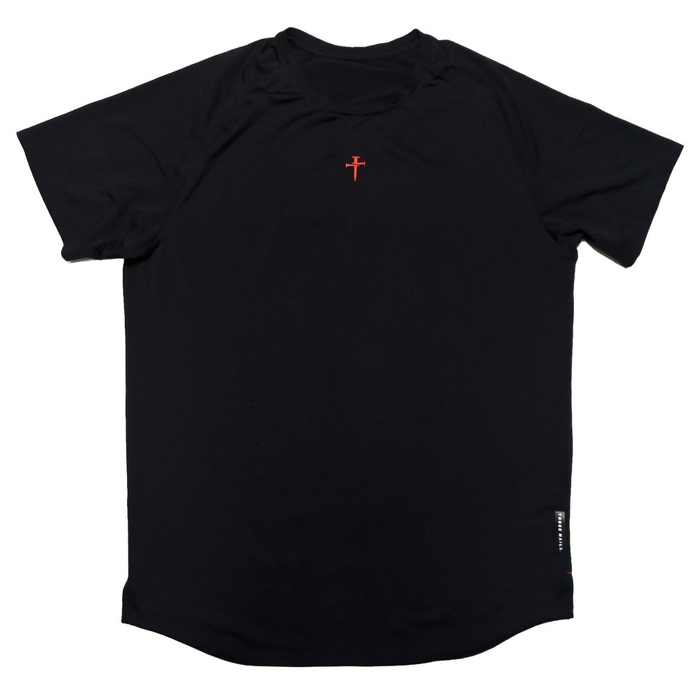 THREE NAILS Men's Pro-Tech Athletic Short Sleeve Shirt Cross Black Large L